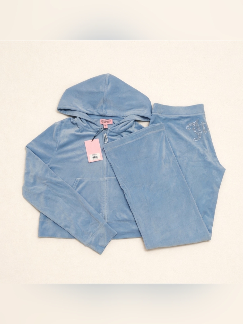 Juicy Couture Heritage Blue Velour Hoodie & Pants Set - L